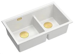 Quadri Newport II Dupla Fehér Gránit Alulról Szerelhető Mosogató 702 x 390 mm Arany dugóval 1208971378