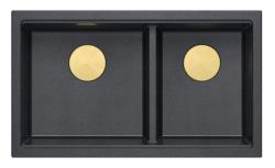 Quadri Newport II Dupla Antracit Gránit Aláépíthető Mosogató 702 x 390 mm Arany dugóval 1208971379