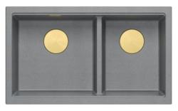 Quadri Newport II Dupla Szürke Gránit Alulról Szerelhető Mosogató 702 x 390 mm Arany dugóval 1208971380