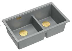 Quadri Newport II Dupla Szürke Gránit Alulról Szerelhető Mosogató 702 x 390 mm Arany dugóval 1208971380