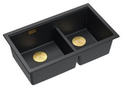 Quadri Newport II Dupla Fekete Gránit Aláépíthető Mosogató 702 x 390 mm Arany dugóval 1208971381