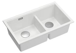 Quadri Newport II Dupla Fehér Gránit Alulról Szerelhető Mosogató 702 x 390 mm rozsdamentes acél dugóval 1208971383