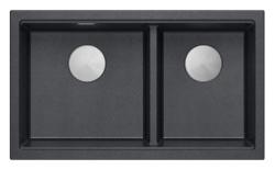 Quadri Newport II Dupla Antracit Gránit Alulról Szerelhető Mosogató 702 x 390 mm Rozsdamentes Acél dugóval 1208971384