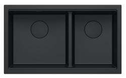 Quadri Newport II Dupla Fekete Gránit Alulról Szerelhető Mosogató 702 x 390 mm Fekete Dugóval 1208971386