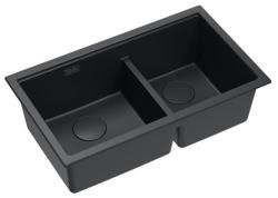 Quadri Newport II Dupla Fekete Gránit Alulról Szerelhető Mosogató 702 x 390 mm Fekete Dugóval 1208971386