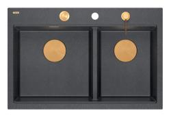 Quadri Hard Rock Dupla Antracit Gránit Felületre Szerelhető Mosogató 76x50 cm Réz dugóval és tartozékokkal 1208971388