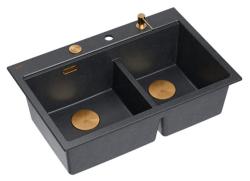 Quadri Hard Rock Dupla Antracit Gránit Felületre Szerelhető Mosogató 76x50 cm Réz dugóval és tartozékokkal 1208971388