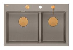 Quadri Hard Rock Dupla Taupe Gránit Felépített Mosogató 76x50 cm Réz dugóval és tartozékokkal 1208971391