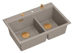 Quadri Hard Rock Dupla Taupe Gránit Felépített Mosogató 76x50 cm Réz dugóval és tartozékokkal 1208971391
