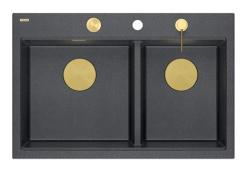 Quadri Hard Rock Dupla Antracit Gránit Felületi Mosogató 76x50 cm Arany dugóval és tartozékokkal 1208971393