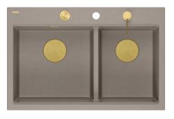 Quadri Hard Rock Dupla Taupe Gránit Felépített Mosogató 76x50 cm Arany dugóval és tartozékokkal 1208971396
