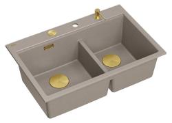 Quadri Hard Rock Dupla Taupe Gránit Felépített Mosogató 76x50 cm Arany dugóval és tartozékokkal 1208971396