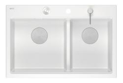 Quadri Hard Rock Dupla Fehér Gránit Felületi Mosogató 76x50 cm rozsdamentes acél dugóval és tartozékokkal 1208971398