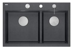 Quadri Hard Rock Dupla Antracit Gránit Felépítésű Mosogató 76x50 cm Rozsdamentes acél dugóval és kiegészítőkkel 1208971399