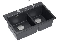 Quadri Hard Rock Dupla Antracit Gránit Felépítésű Mosogató 76x50 cm Rozsdamentes acél dugóval és kiegészítőkkel 1208971399