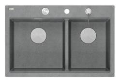 Quadri Hard Rock Dupla Szürke Gránit Felépítmény Mosogató 76x50 cm rozsdamentes acél dugóval és tartozékokkal 1208971400