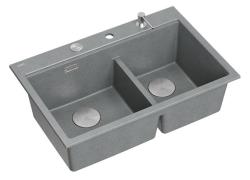 Quadri Hard Rock Dupla Szürke Gránit Felépítmény Mosogató 76x50 cm rozsdamentes acél dugóval és tartozékokkal 1208971400