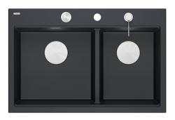 Quadri Hard Rock Dupla Fekete Gránit Felépített Mosogató 76x50 cm rozsdamentes acél dugóval és tartozékokkal 1208971401