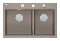 Quadri Hard Rock Dupla Taupe Gránit Felépített Mosogató 76x50 cm rozsdamentes acél dugóval és tartozékokkal 1208971402
