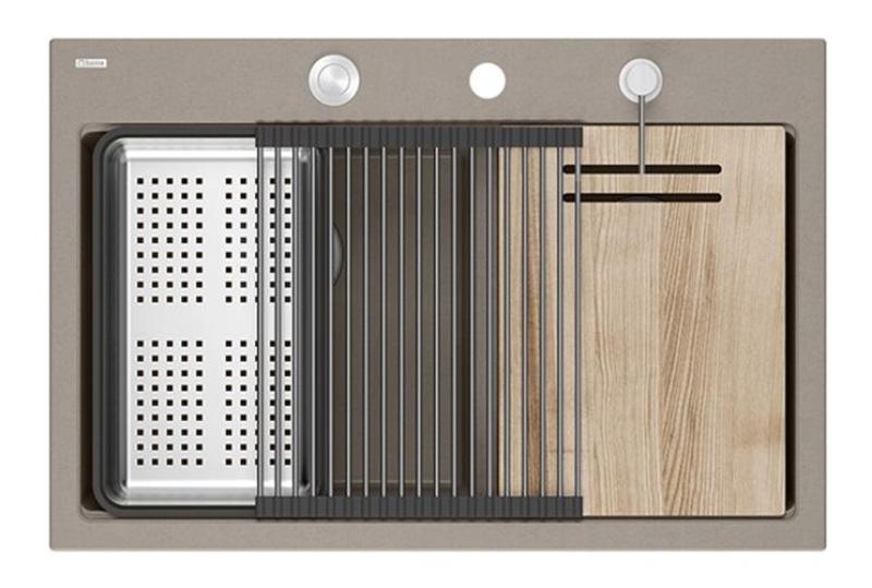 Quadri Hard Rock Dupla Taupe Gránit Felépített Mosogató 76x50 cm rozsdamentes acél dugóval és tartozékokkal 1208971402