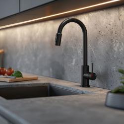 Quadri Viora Konyhai keverőcsap Fekete 3-utas, extra csatlakozással a szűrt vízhez 1208971403