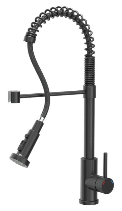 Quadri Redwick konyhai csaptelep fekete, félig flexibilis kifolyóval és zuhannyal, 2 sugártípussal, plusz vízleállító funkcióval 1208971410