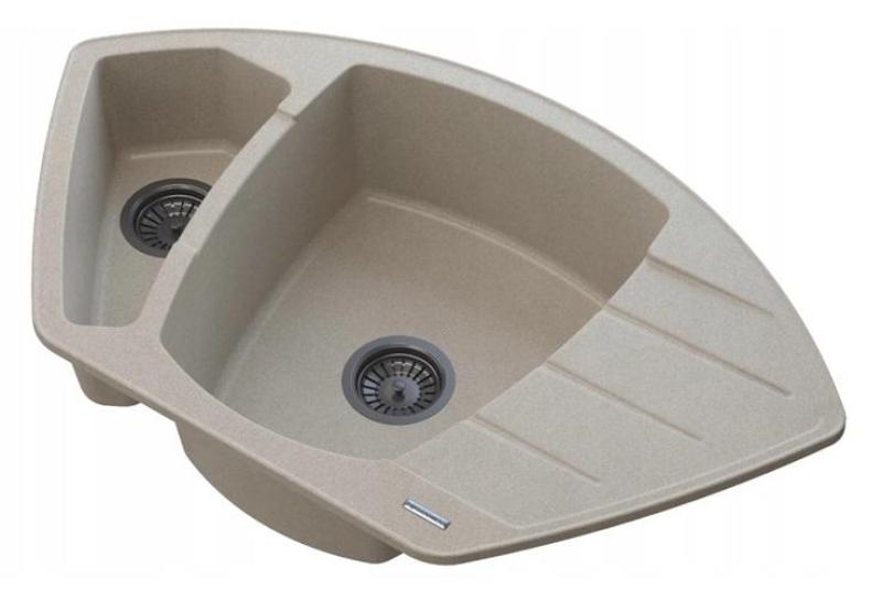 Graniteland Monte Gránit Beige Sarokmosogató felépítés 901x538mm Rozsdamentes Acél Dugóval 1208971414
