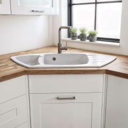 Graniteland Monte Granit fehér sarokmosogató felépítése 901x538mm rozsdamentes acél dugóval 1208971415