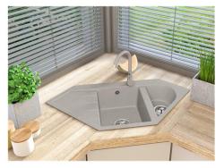 Graniteland Amiata Granit bézs sarokmosogató felületre szerelhető 965x496mm rozsdamentes acél dugóval 1208971417