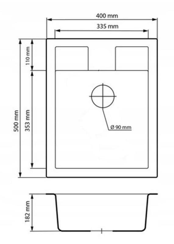Graniteland Prest Gránit fehér mosogató Tapwing csaplyukkal felépítés 400x500mm rozsdamentes acél dugóval 1208971424