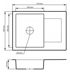 Graniteland Nex Granit szürke mosogató csepegtető résszel 574x464 mm 1208971431