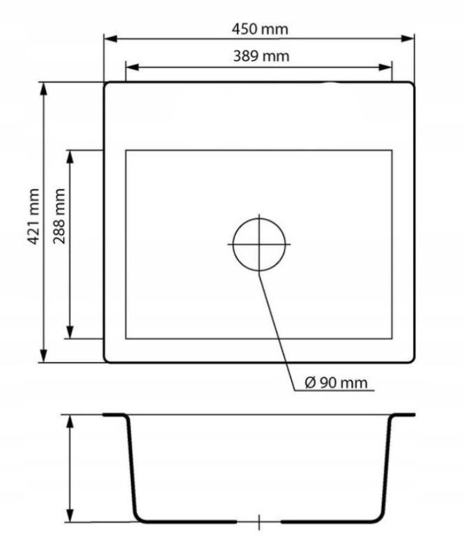 Graniteland Nera Granit Mosogató 45x42 cm Kék mészkő megjelenés Felépítés csaplyukkal és rozsdamentes acél dugóval 1208971432