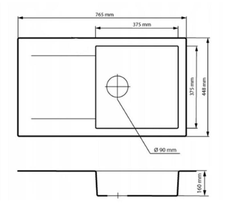Graniteland Liri Granit Arduin kőzet megjelenésű mosogató csepegtetővel 765x448 mm 1208971437