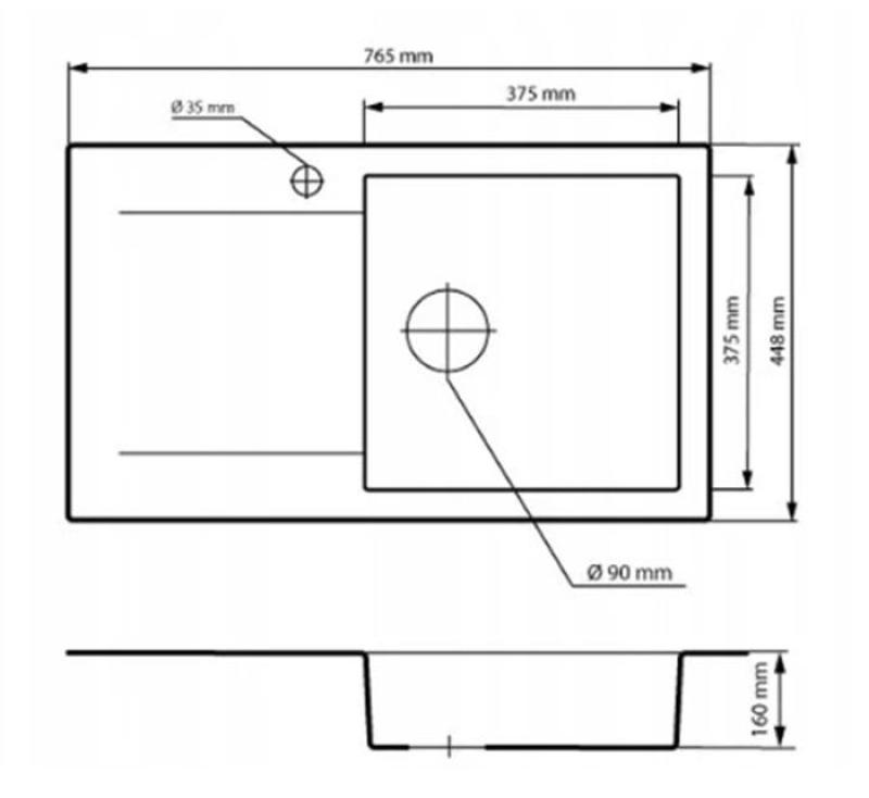 Graniteland Liri Granit Fekete mosogató csepegtetővel 765x448 mm 1208971438