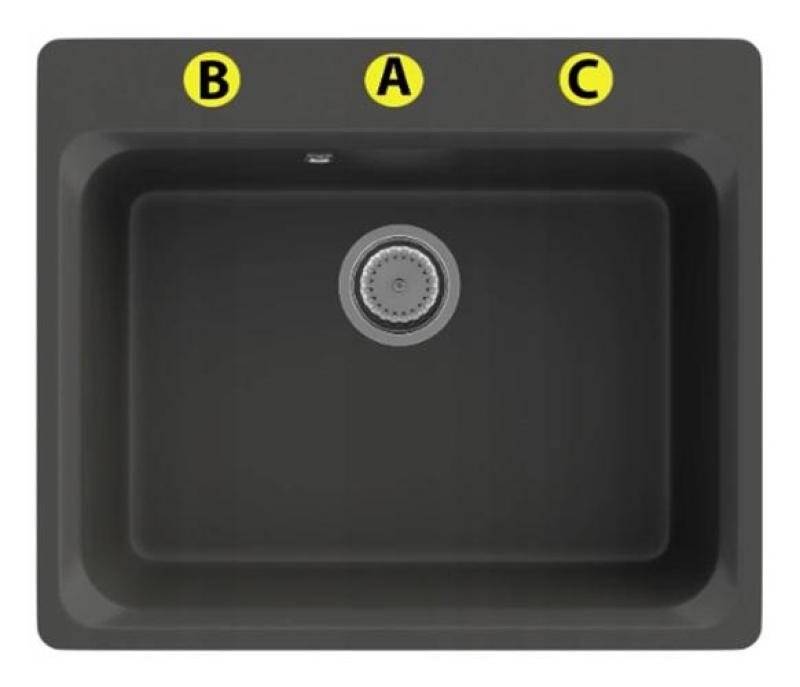 Graniteland Vastone Granit Mosogató 619x522 mm Fekete Felületre Szerelhető csapteleppel és Rozsdamentes acél dugóval 1208971443