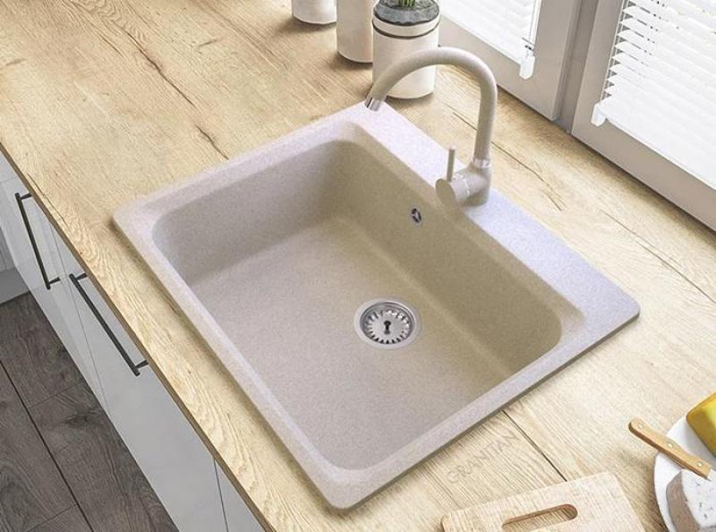 Graniteland Vastone Gránit Mosogató 619x522 mm Beige Felépítés Keverőcsapfurattal és Rozsdamentes Acél Dugóval 1208971444