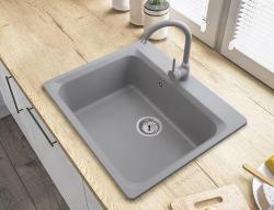 Graniteland Vastone Granit Mosogató 619x522 mm Szürke Felépítés Keverőcsap-Lyukkal és Rozsdamentes Acél Dugóval 1208971448