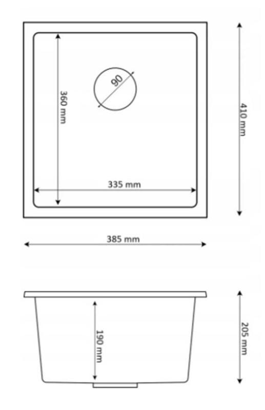 Graniteland Miniva Gránit Mosogató Fekete beépíthető 385x410 mm 1208971450