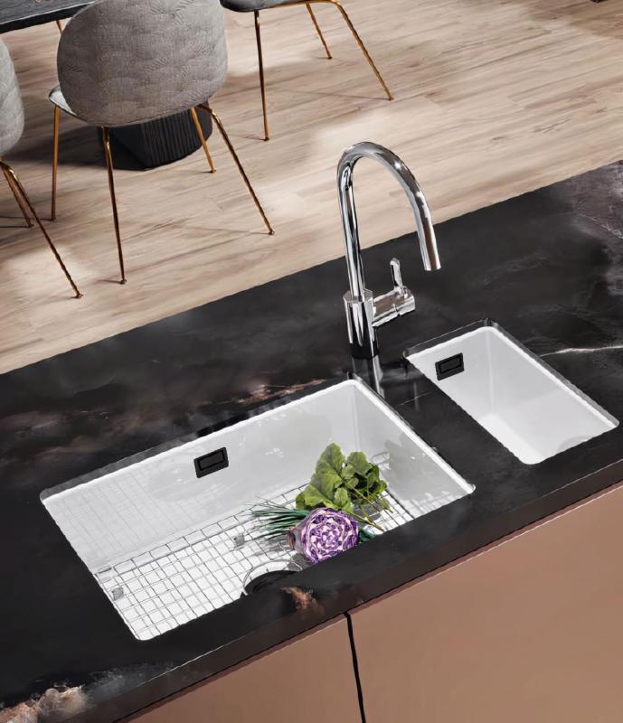 Ausmann Ceramic Ember Kerámia Fehér félbeépített mosogató Felszerelés és Aláépítés 174 x 400 mm Fekete dugóval 1208971504