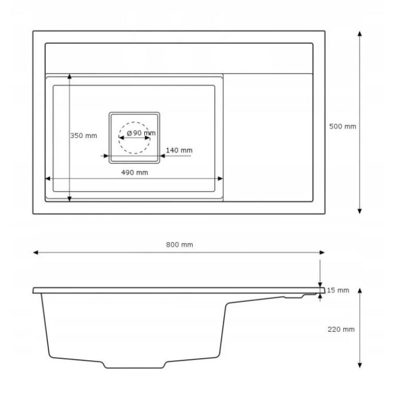 Graniteland Seta Gránit Fehér Felületre Szerelhető Mosogató 80x50 cm 1208971618