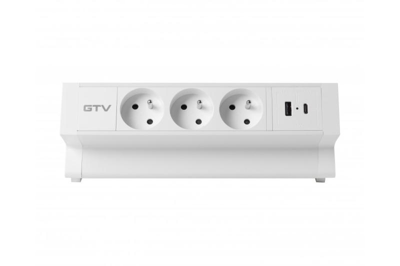 Basco bútoraljzat, 3 x földelt aljzat, USB A+C, 1,5 m kábel, fehér, szereléssel