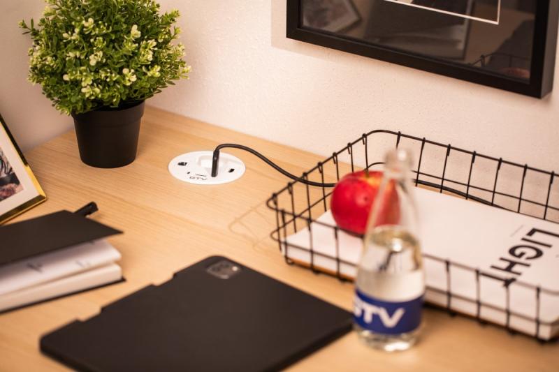 RONDO bútorcsatlakozó, 1xSHUKO, 1xUSB-A, 2xUSB-C, HDMI, RJ45 kábel 1,5 m, fehér