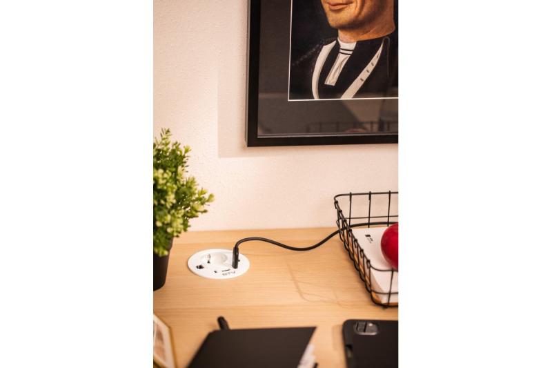 RONDO bútorcsatlakozó, 1xSHUKO, 1xUSB-A, 2xUSB-C, HDMI, RJ45 kábel 1,5 m, fehér