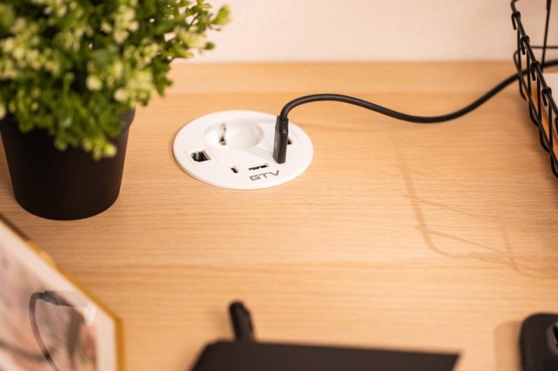 RONDO bútorcsatlakozó, 1xSHUKO, 1xUSB-A, 2xUSB-C, HDMI, RJ45 kábel 1,5 m, fehér