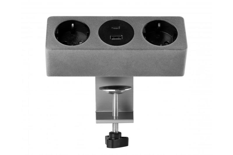 Bútorcsatlakozó SOFITO, 2xSHUKO, USB A+C, 1,5 m kábel, szürke flock