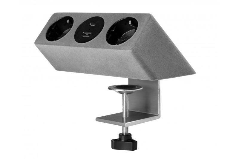 Bútorcsatlakozó SOFITO, 2xSHUKO, USB A+C, 1,5 m kábel, szürke flock