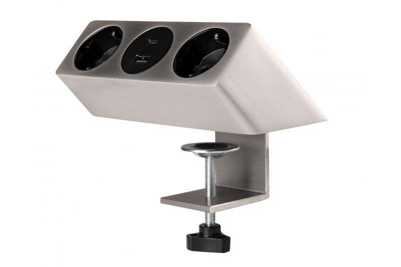 SOFITO bútorcsatlakozó, 2xSHUKO, USB A+C, 1,5 m kábel, rozsdamentes acél