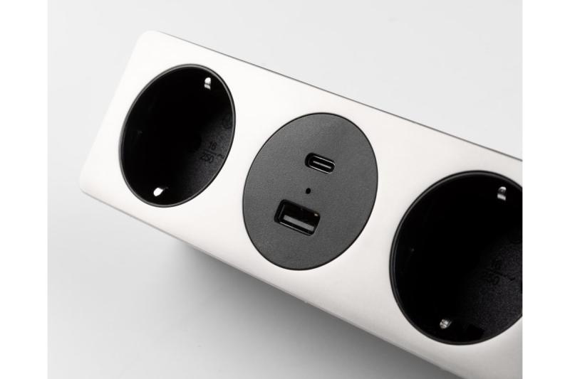 SOFITO bútorcsatlakozó, 2xSHUKO, USB A+C, 1,5 m kábel, rozsdamentes acél