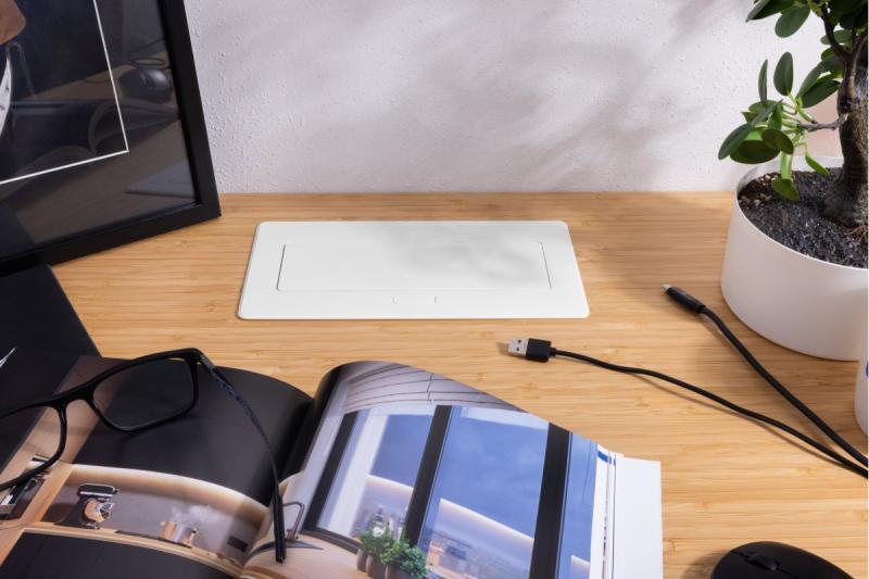 MULTISOFT bútorszerelvény, 2xSHUKO, USB A+C, RJ45, 1,5 m kábel, fehér