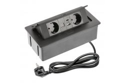 MULTISOFT bútoraljzat, 2xSHUKO, USB A+C, RJ45, 1,5 m kábel, fekete